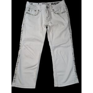 MISS ME Signature Capri Cuffed Womens 28 Embellished White Denim